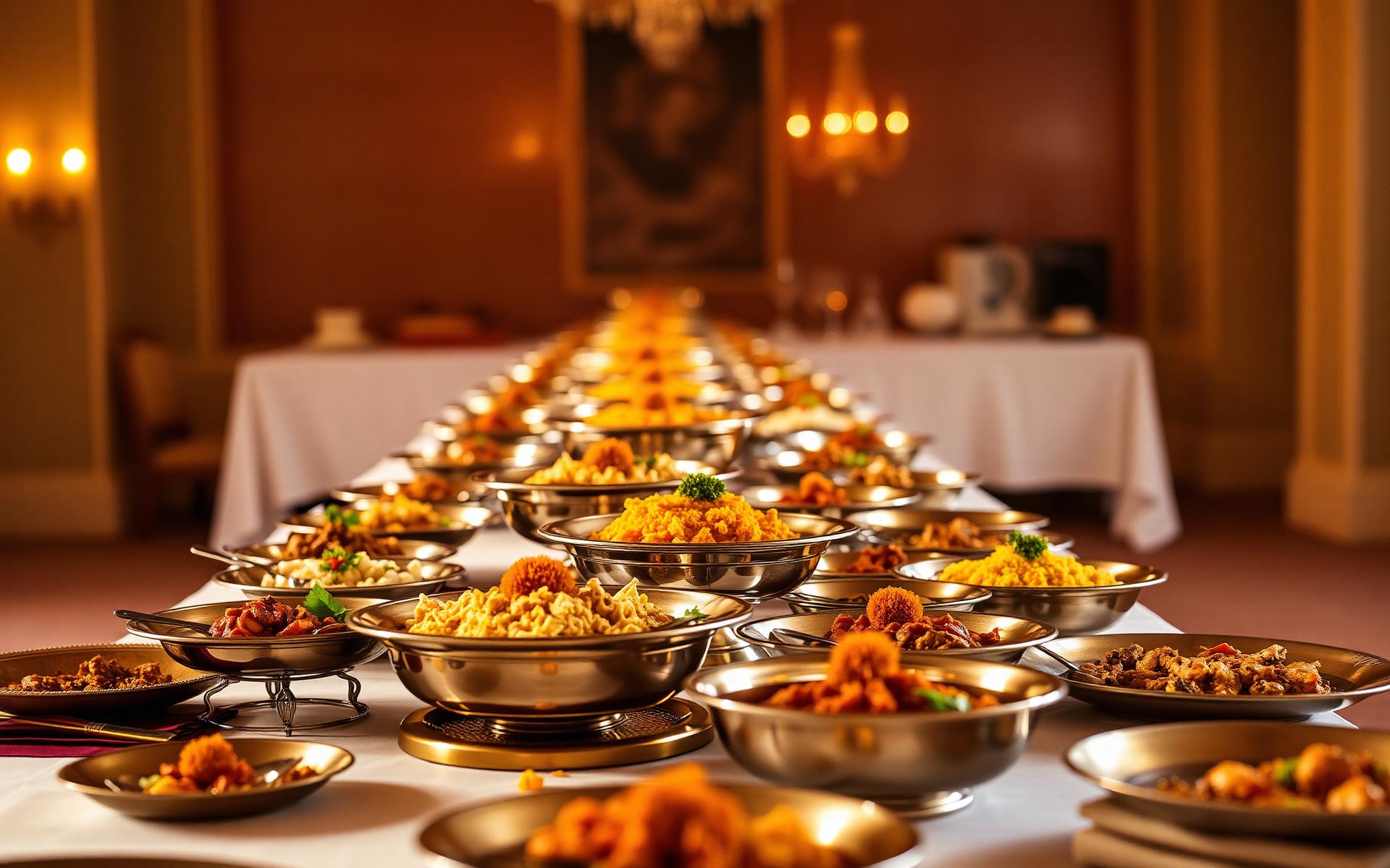 Buffet dishes arranged for a catered celebration